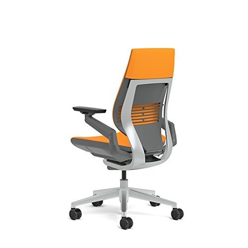 Steelcase Gesture Office Chair - Cogent: Connect Tangerine Fabric, High Seat Height, Wrapped Back, Light on Dark Frame, Polished Aluminum Base