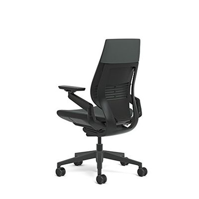 Steelcase Gesture Office Chair - Cogent: Connect Graphite Fabric, Low Seat Height, Wrapped Back, Dark on Dark Frame, Polished Aluminum Base, Lumbar Support