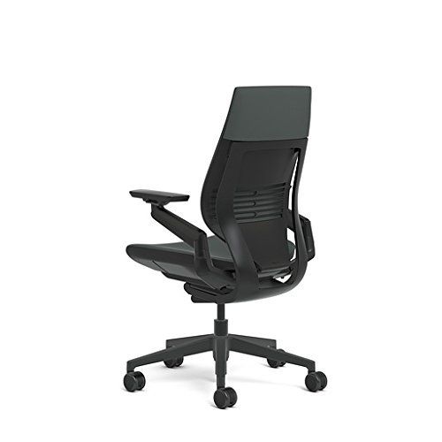 Steelcase Gesture Office Chair - Cogent: Connect Graphite Fabric, Low Seat Height, Wrapped Back, Dark on Dark Frame, Polished Aluminum Base, Lumbar Support