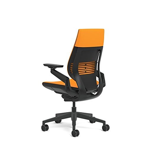 Steelcase Gesture Office Chair - Cogent: Connect Tangerine Fabric, Low Seat Height, Wrapped Back, Dark on Dark Frame, Polished Aluminum Base, Lumbar Support