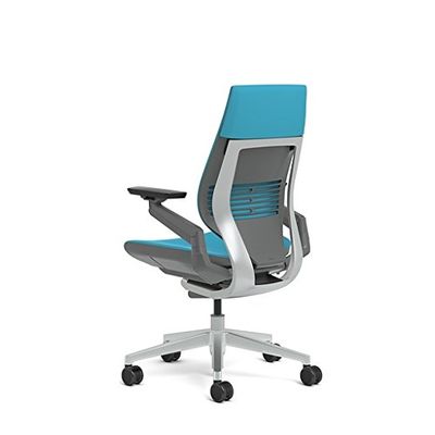 Steelcase Gesture Office Chair - Cogent: Connect Blue Jay Fabric, High Seat Height, Wrapped Back, Light on Dark Frame, Polished Aluminum Base, Lumbar Support