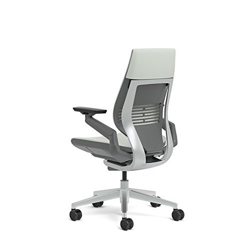 Steelcase Gesture Office Chair - Cogent: Connect Nickel Fabric, High Seat Height, Wrapped Back, Light on Dark Frame, Polished Aluminum Base, Lumbar Support
