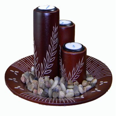 4-Piece Pillar and Plate Tealight Candle Holder Set (Vientiane Style, Mahagony)