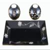3-Piece Wooden Tealight Candle Holder Set (Savannakhet Style, Black) view 2