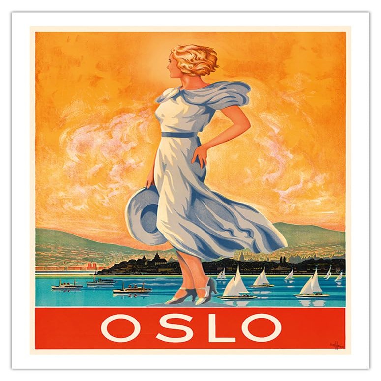Oslo - The Capital of Norway - Vintage Travel Poster by Rohder c.1930s - Fine Art Matte Paper Print (Unframed) 20x26in
