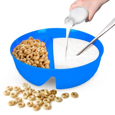 Just Solutions Crunch Anti-Soggy Cereal Bowl - Keeps Cereal Fresh & Crunchy | BPA Free | Microwave Safe | Ice Cream & Topping, Yogurt & Berries, Fries & Ketchup and More - Blue