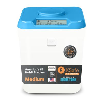 Kitchen Safe Time Locking Container (Medium), Timed Lock Box for Cell Phones, Snacks, and other unwanted temptations (Blue Lid + 5.5 White Base with Access Port)