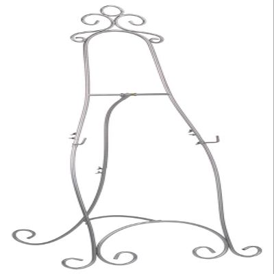 Floor Easel with Decorative Scroll Detailing, Height-Adjustable Hooks, 71.25 inches Tall, Metal - Silver