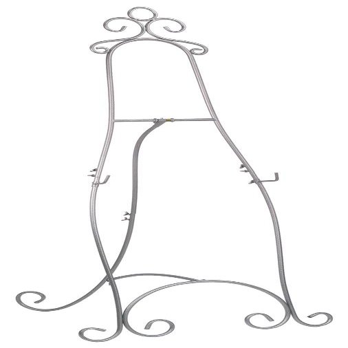 Floor Easel with Decorative Scroll Detailing, Height-Adjustable Hooks, 71.25 inches Tall, Metal - Silver