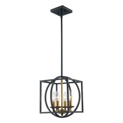 TRANS GLOBE Lighting Chattanooga 4-Light Square Candle Chandelier in Antique Gold/Black