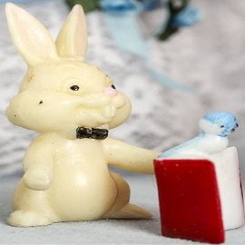 24 Vintage Look Miniature Bunny in Bow Tie with Book Perfect for Easter, Crafting and Embellishing