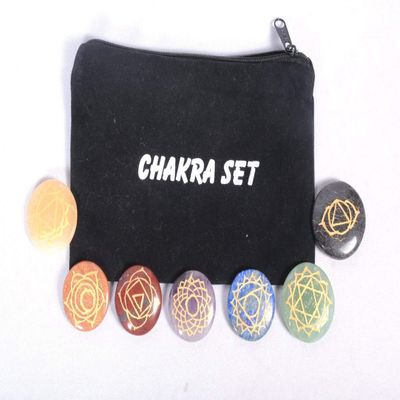 Jet Chakra Stone with Chakra Case Set of 7 Chakra Stones Symbolizing Body Chakras - for Peace of Mind, Positive Energy, Relaxation.