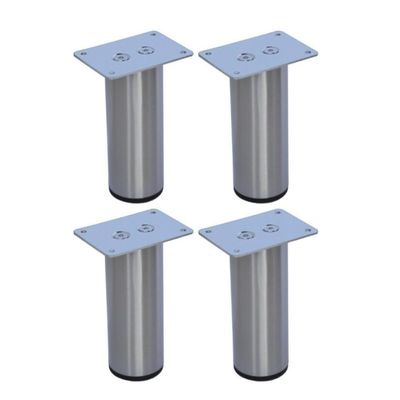Alpha Furnishings Metal Furniture Cylinder Legs 5" Round Brush Satin Nickel Sofa Cabinet Vanity DIY Feet 4 PC Set