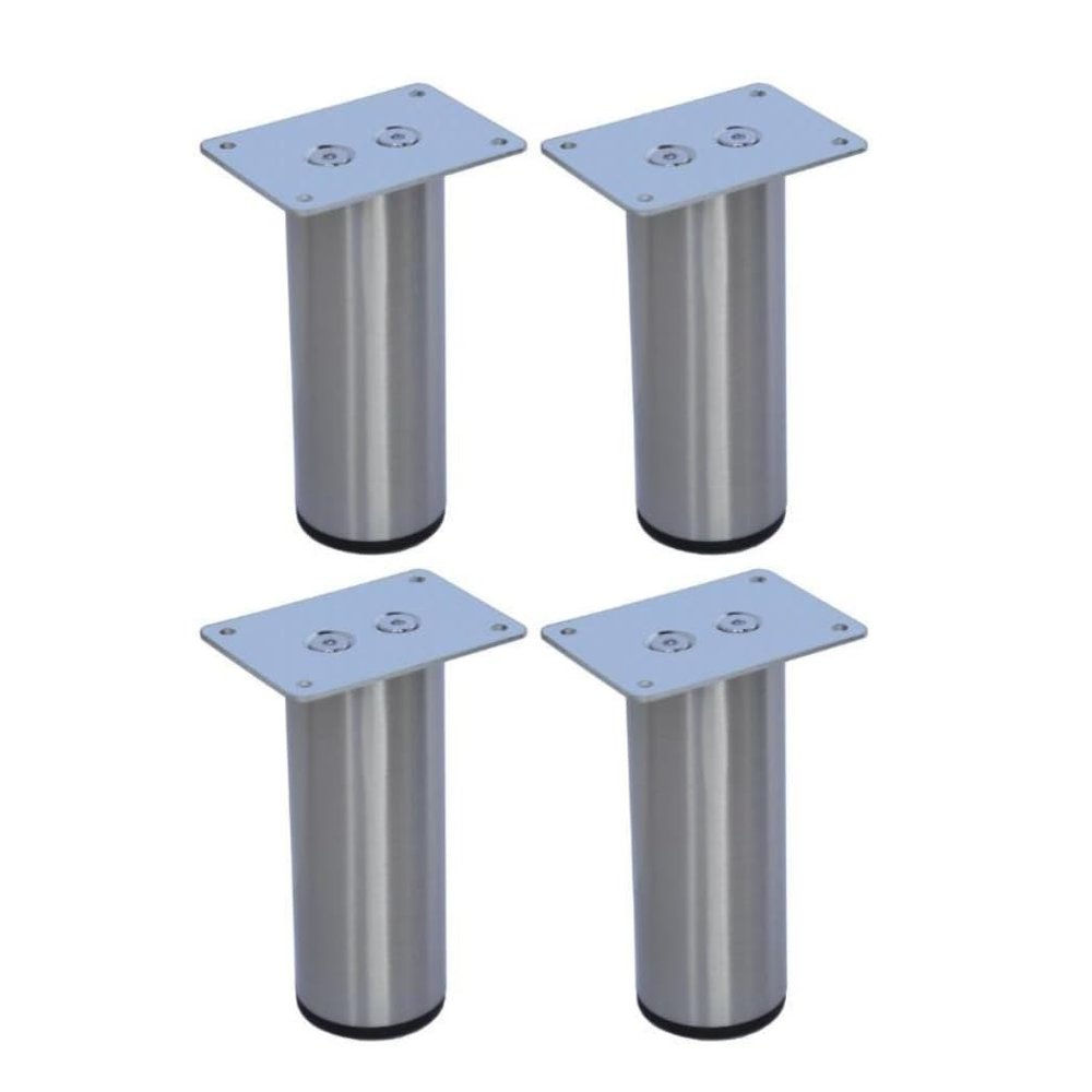 Alpha Furnishings Metal Furniture Cylinder Legs 5" Round Brush Satin Nickel Sofa Cabinet Vanity DIY Feet 4 PC Set