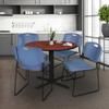 Cain 36" Round Breakroom Table- Cherry & 4 Zeng Stack Chairs- Blue view 2