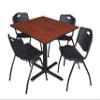 Cain 48" Square Breakroom Table- Cherry & 4 'M' Stack Chairs- Black view 1