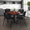 Cain 48" Square Breakroom Table- Cherry & 4 'M' Stack Chairs- Black view 2