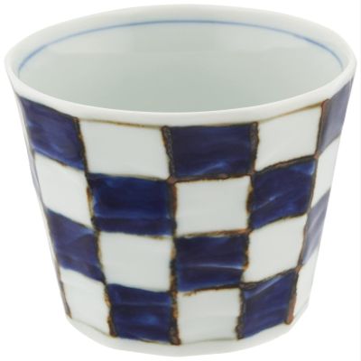 Hama Pottery 301988 Arita Pottery Sota Kiln, Checkered, Bentaled Soba, Chiyokuchi, Blue