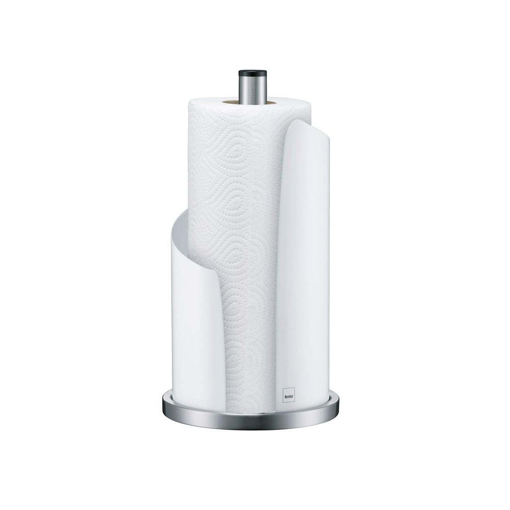 Kela Kitchen roll Holder Stella 15x32cm of Stainless Steel in White, 15 x 15 x 32 cm
