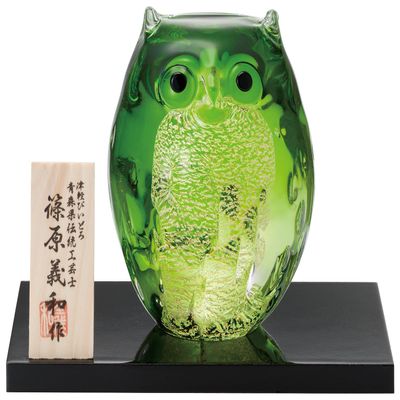 ADERIA Tsugaru Vidro F71166 Tsugaru Vidro Figurine, Parent Owl, Green, Made in Japan, Decorative Box, Decorative, Cute, Bird, Gift, Women's, Mother's Day, Father's Day, Couple, Housewarming Gift,