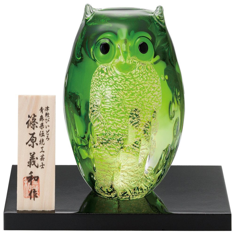 ADERIA Tsugaru Vidro F71166 Tsugaru Vidro Figurine, Parent Owl, Green, Made in Japan, Decorative Box, Decorative, Cute, Bird, Gift, Women's, Mother's Day, Father's Day, Couple, Housewarming Gift,