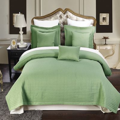 Blancho Bedding Luxury Sage Checkered Quilted Wrinkle Free Microfiber Multi-Piece Coverlets Set Full/Queen 6PC