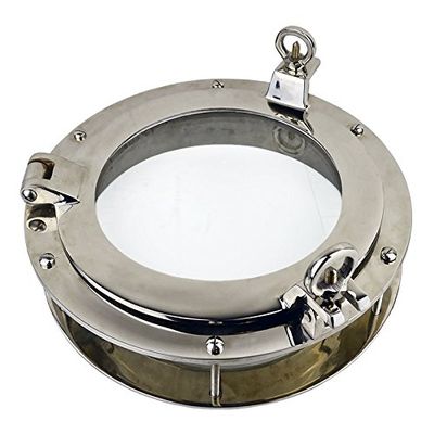Nautical Tropical Imports 12 Inch Nickel Finish Over Solid Brass Heavy Porthole Window with 2 Inch Deep Flange Functional