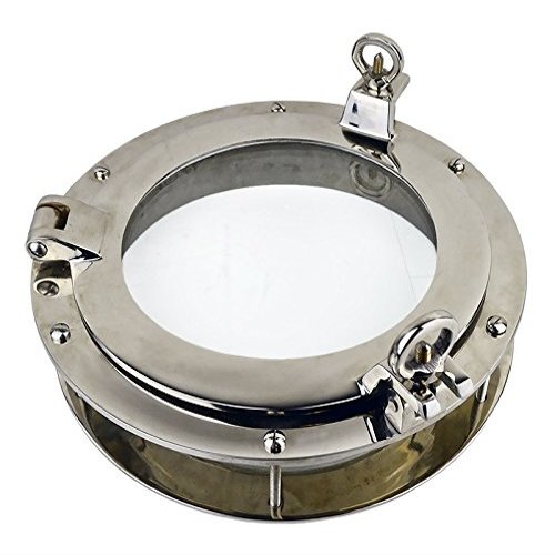Nautical Tropical Imports 12 Inch Nickel Finish Over Solid Brass Heavy Porthole Window with 2 Inch Deep Flange Functional