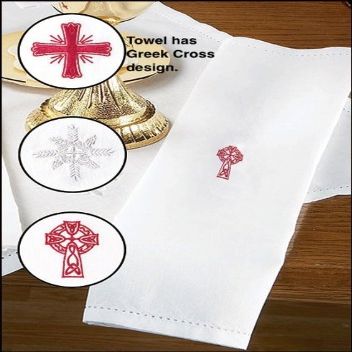Altar Lavabo Towel-Greek Cross Design-60% Cotton/40% Linen (Pack Of 3)