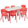 Flash Furniture Emmy Adjustable Classroom Activity Table with 6 Stackable Chairs, Rectangular Plastic Activity Table for Kids, 23.625" W x 47.25" L, Red/Gray view 1