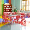 Flash Furniture Emmy Adjustable Classroom Activity Table with 6 Stackable Chairs, Rectangular Plastic Activity Table for Kids, 23.625" W x 47.25" L, Red/Gray view 2