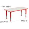 Flash Furniture Emmy Adjustable Classroom Activity Table with 6 Stackable Chairs, Rectangular Plastic Activity Table for Kids, 23.625" W x 47.25" L, Red/Gray view 3