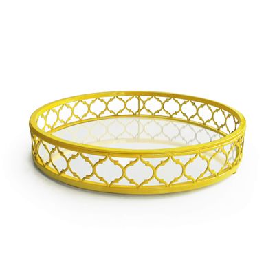 The Jay Companies Round Mirror and Metal Tray, Yellow