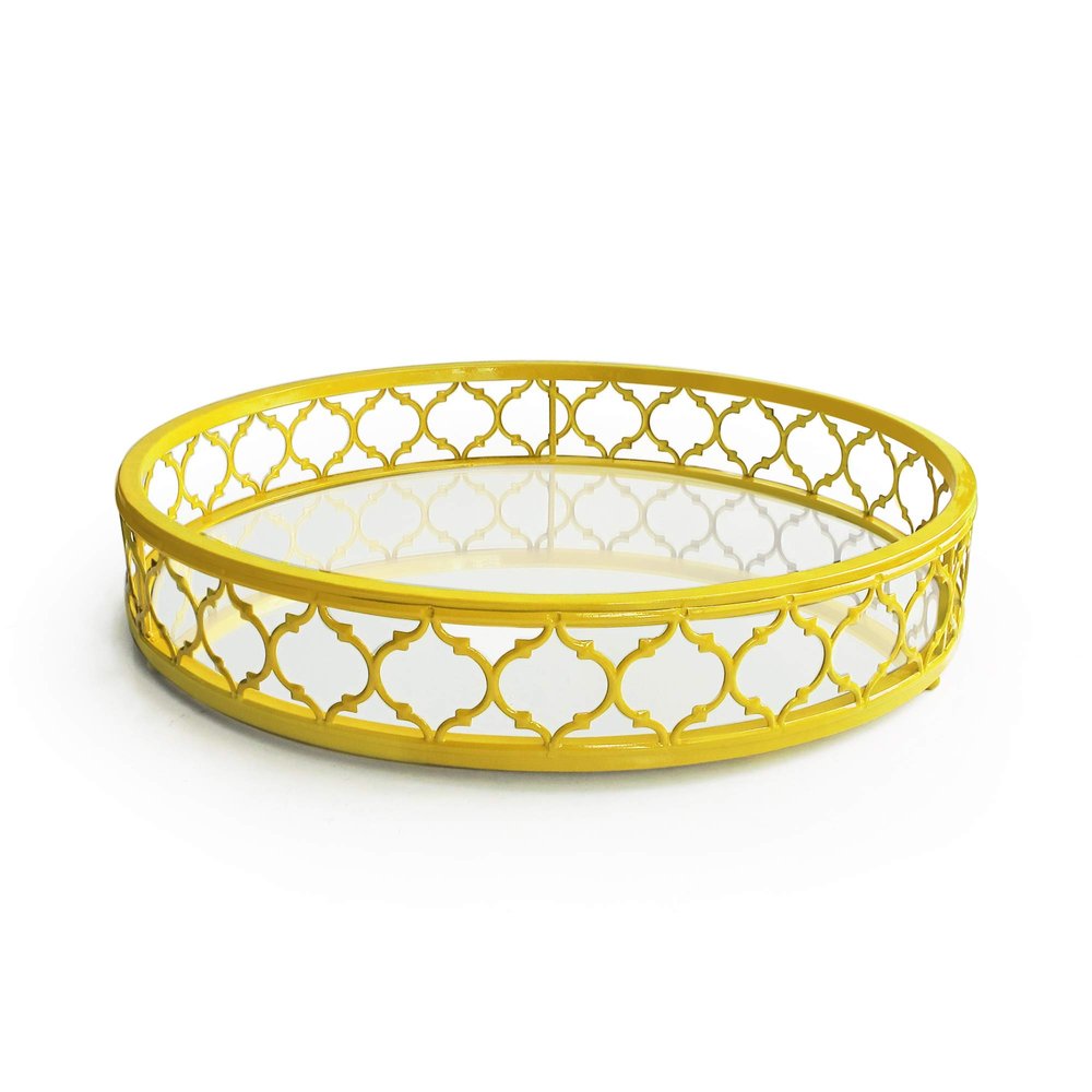 The Jay Companies Round Mirror and Metal Tray, Yellow