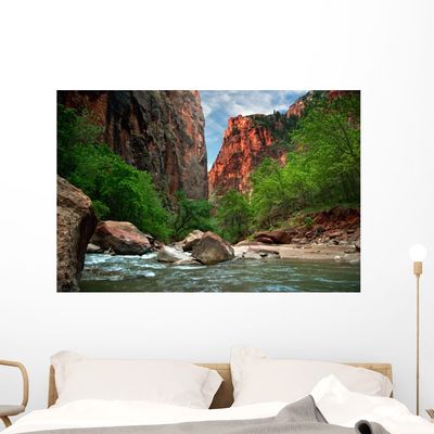 Wallmonkeys River in Zion Canyon Wall Decal Peel and Stick Graphic WM180514 (48 in W x 32 in H)