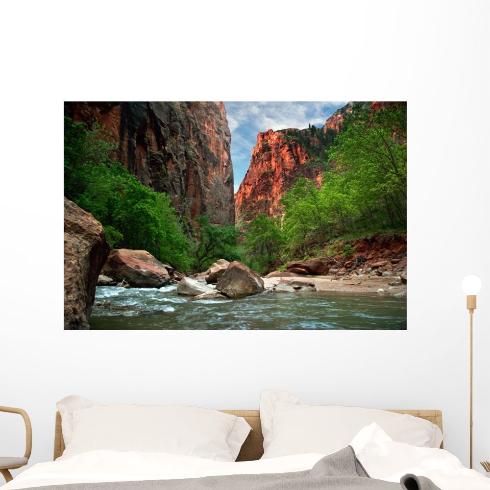 Wallmonkeys River in Zion Canyon Wall Decal Peel and Stick Graphic WM180514 (48 in W x 32 in H)