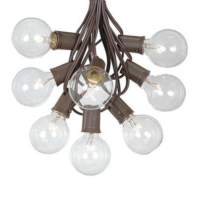 100 Foot G50 Outdoor Patio String Lights with 125 Clear Globe Bulbs  Indoor Outdoor String Lights  Market Bistro Caf Hanging String Lights  C9/E17 Base - Brown Wire