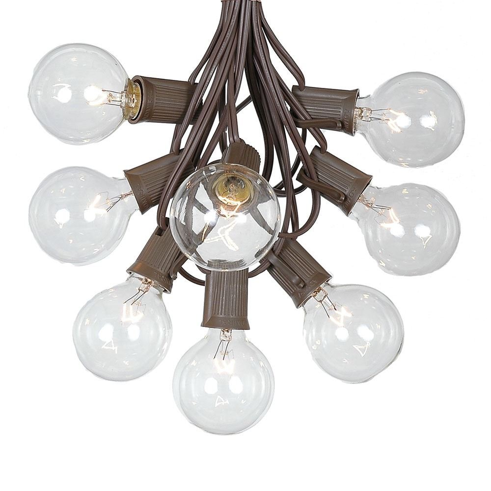 100 Foot G50 Outdoor Patio String Lights with 125 Clear Globe Bulbs  Indoor Outdoor String Lights  Market Bistro Caf Hanging String Lights  C9/E17 Base - Brown Wire