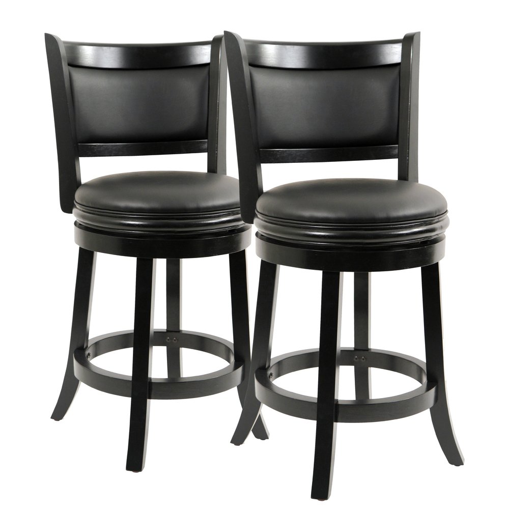 Boraam Augusta Counter Height Swivel Stool, 24-Inch, Black, 2-Pack