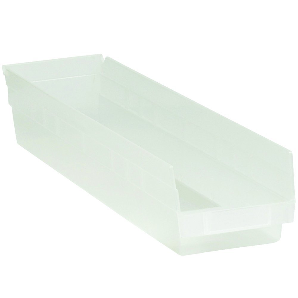 Aviditi Nestable Plastic Storage Shelf Bins, 23-5/8 x 4-1/8 x 4 Inches, Clear, Pack of 16, for Organizing Homes, Offices, Garages and Classrooms