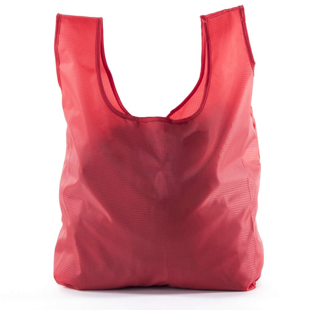 Mato & Hash Reusable Grocery Bags | Foldable w/Integrated String Pouch | Ripstop Nylon Tote - 100PK Red CA2650