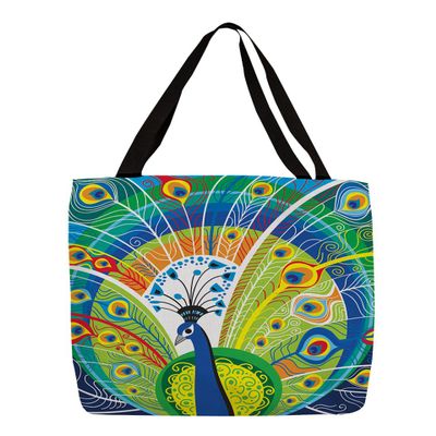 Manual Woodworkers & Weavers Shopping Tote, 16-Inch, Peacock Face in Blue