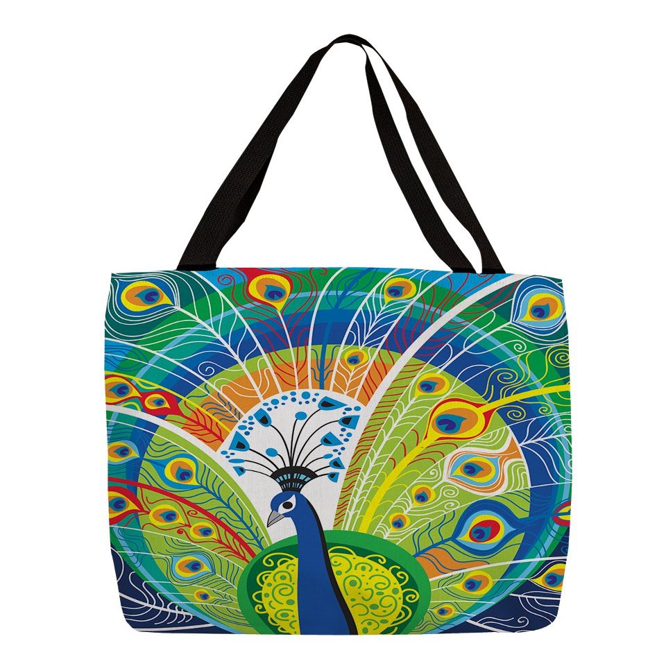 Manual Woodworkers & Weavers Shopping Tote, 16-Inch, Peacock Face in Blue
