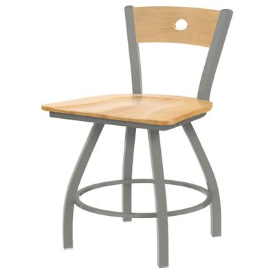 HBS XL 830 Voltaire 25" Swivel Counter Stool with Anodized Nickel Finish, Natural Back, and Medium Maple Seat