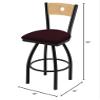 830 Voltaire 25" Swivel Counter Stool with Black Wrinkle Finish, Natural Back and Canter Bordeaux Seat view 2
