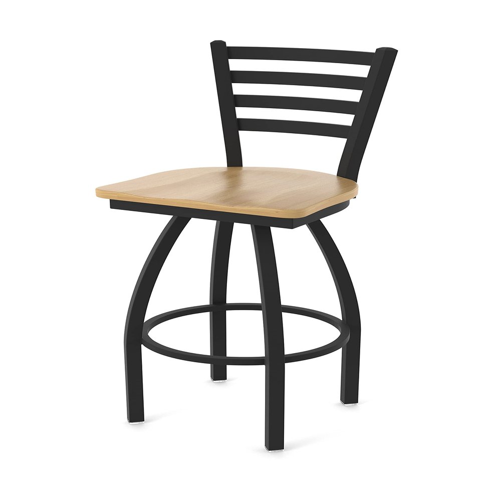 410 Jackie 30" Swivel Bar Stool with Black Wrinkle Finish and Natural Maple Seat