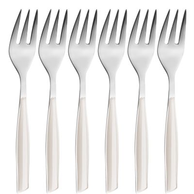 Bugatti GLAU-021F17/6 Glamour 6-Piece Cutlery Set Cake Forks SAN/Steel Ivory 16 x 20 x 3 cm