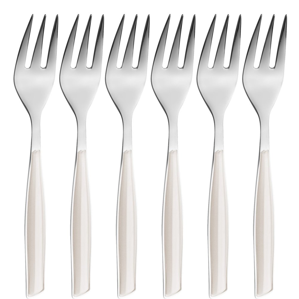 Bugatti GLAU-021F17/6 Glamour 6-Piece Cutlery Set Cake Forks SAN/Steel Ivory 16 x 20 x 3 cm