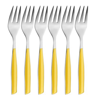 BUGATTI GL6U-021F17/6 Glamour 6-Piece Cutlery Set Cake Forks SAN/Steel Yellow 16 x 20 x 3 cm
