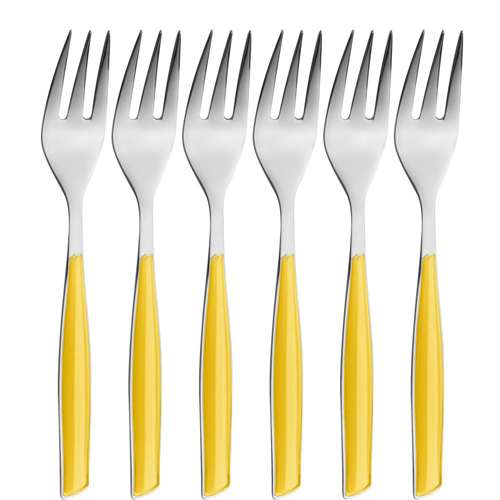 BUGATTI GL6U-021F17/6 Glamour 6-Piece Cutlery Set Cake Forks SAN/Steel Yellow 16 x 20 x 3 cm